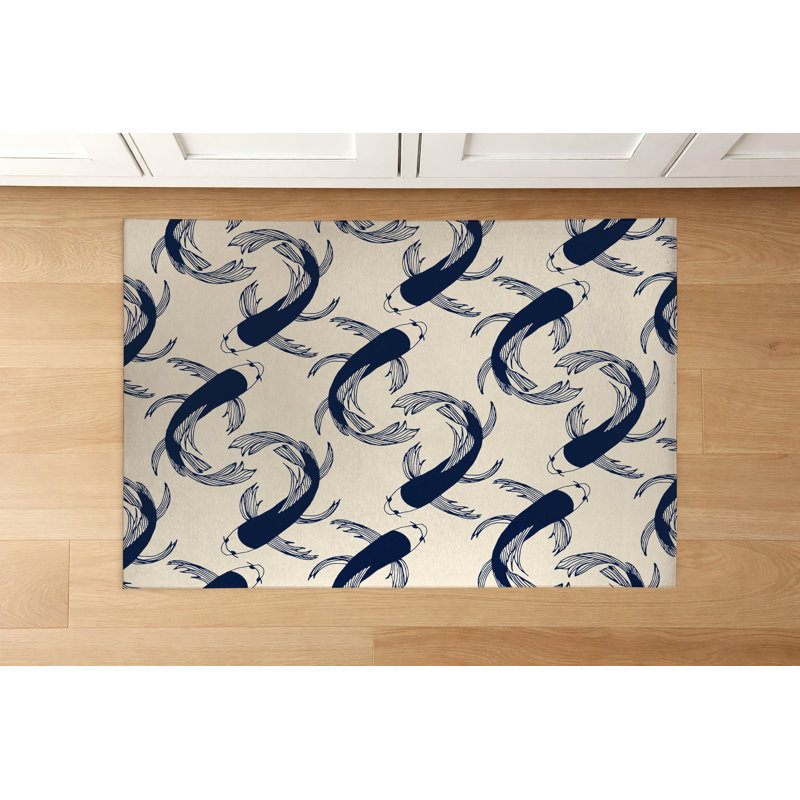 Tapis de cuisine Koi, Rectangle 3' x 5', Deep Navy Animal Print