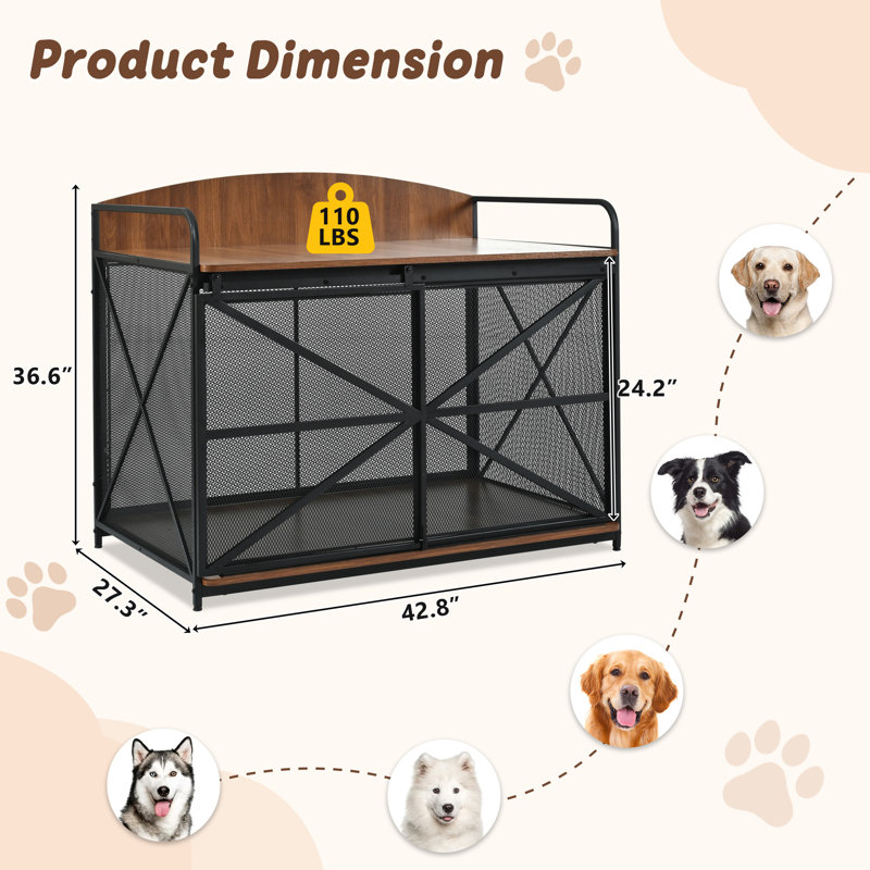 Meuble de rangement robuste pour chien de taille moyenne de 42,8 po GO, Brun