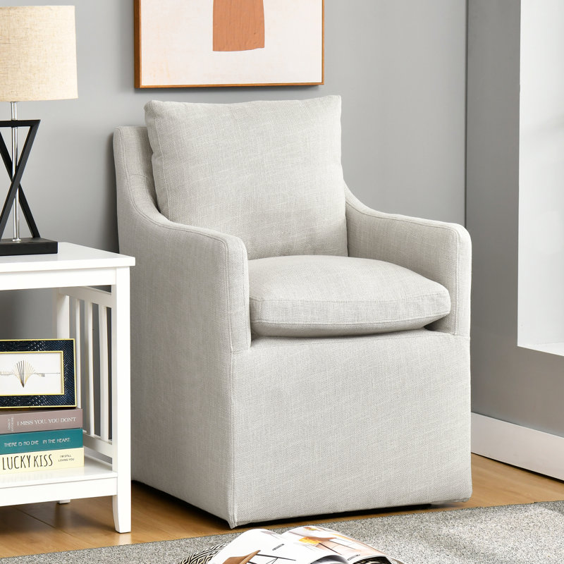 Bronte 24" Wide Country Farmhouse Linen Down Fill Upholstered Dining Armchair