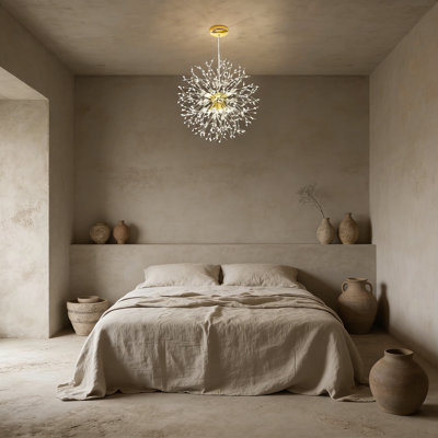 Modern Crystal Chandelier With Firework Dandelion Design, Sputnik Style Pendant Light Fixture For Living Room, Dining Room, And Bedroom