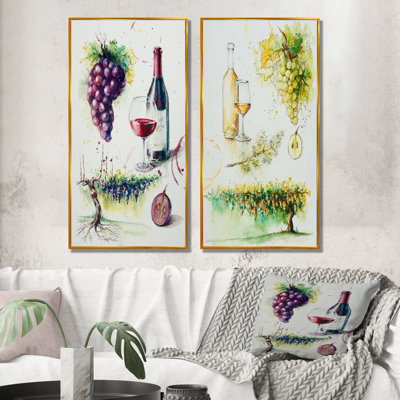 Raisins avec bouteille de vin - ensemble de 2 reproductions sur toile