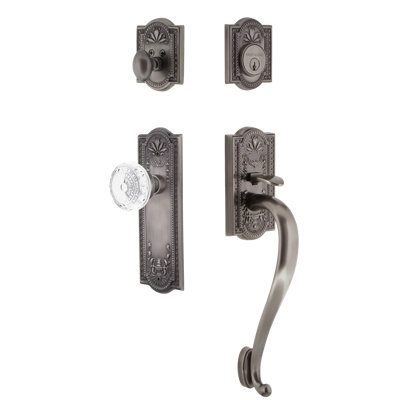 Nostalgic Warehouse Meadows Plate S Grip Handleset with Single Cylinder Deadbolt and Crystal Meadows Knob