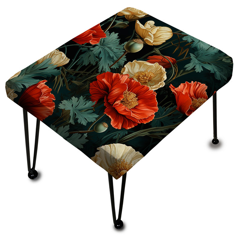 Deep Red And Beige Floral Blooms - Floral Rectangle Ottoman