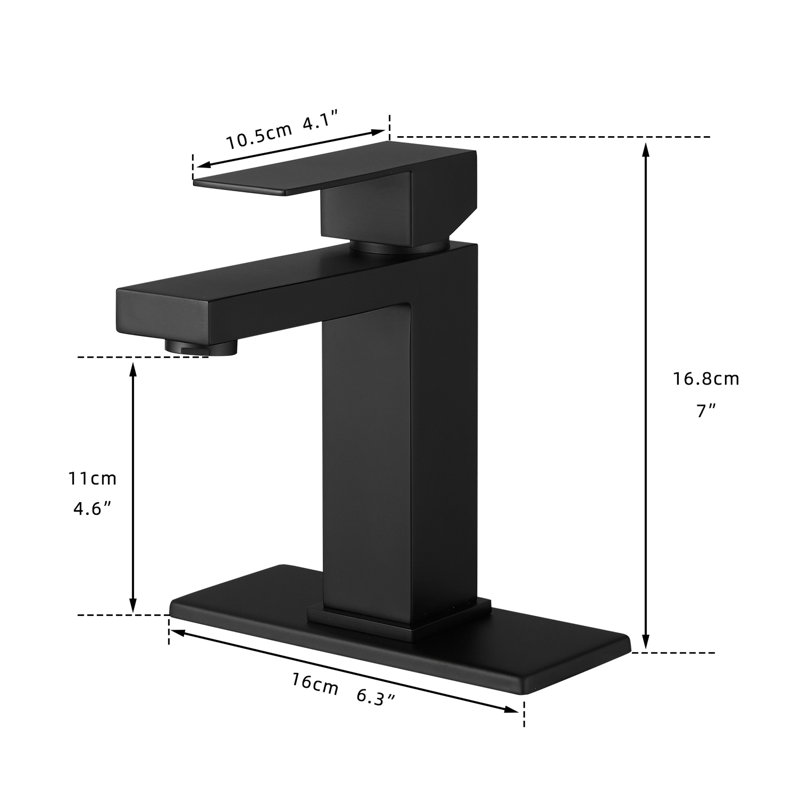 Modern Bathroom Sink Faucet, Black Matte Waterfall, Deck Plate, Pop Up Drain, Supply Lines, One Handle , Geometric Shape, Side , Cartridge Valve, Contemporary Style Tap Faucet With Waterfall Look,