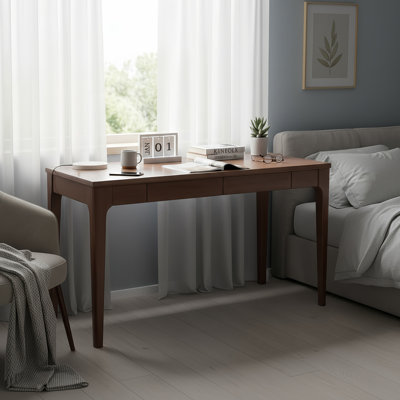Solid Wood Desk With Drawers, Standing Desk With Smooth Edges For Home Office, Study, Bedroom, Living Room