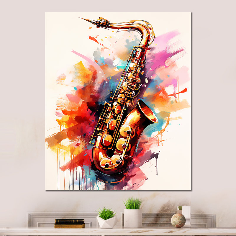«Vibrant Saxophone Swing I» sur métal, H 32 po x l 24 po x P 1 po