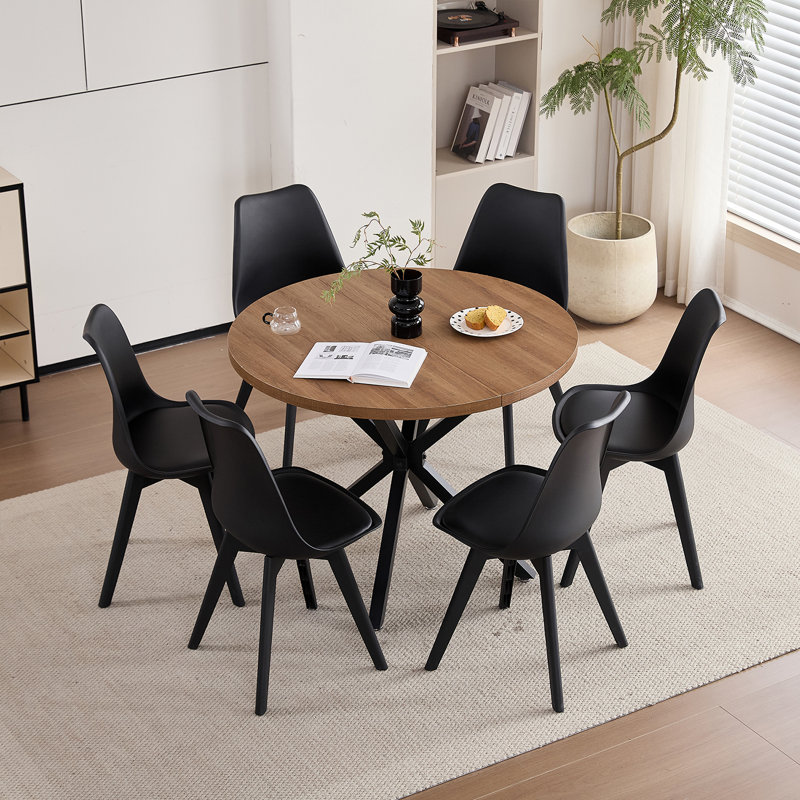 Modern Minimalist Dining Chair – Kitchen Chair with Padded Seat and Plastic Legs (Set of 4), Black, Set of 6