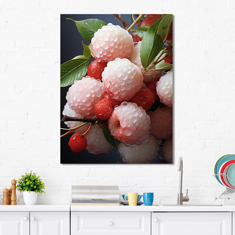 «Fruits Luminescent Lychee Delight II», art mural fruits, H 40 po x l 30 po x P 1,5 po