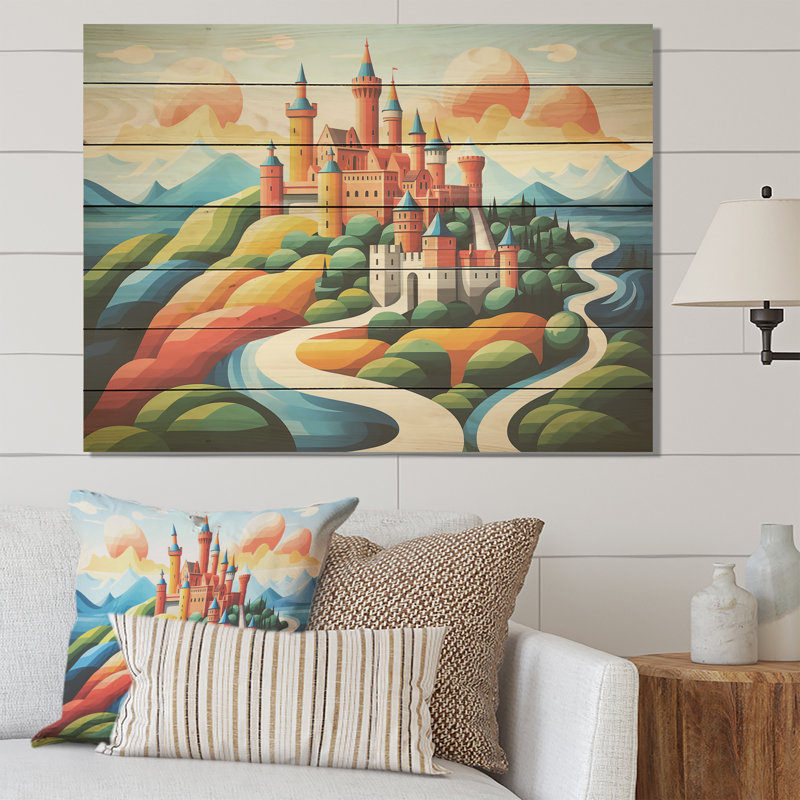Multicolore Châteaux de montagne I - Châteaux sur bois, H 24 po x l 32 po
