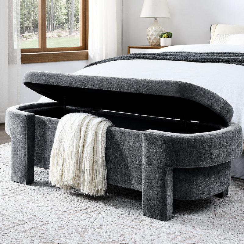 Grey Chenille Upholstered Bench With Storage For Home - Living Room, Bedroom, Entryway, 51.5''X20.5''X17'', Comfortable, No Assembly Required Room In Storage, At