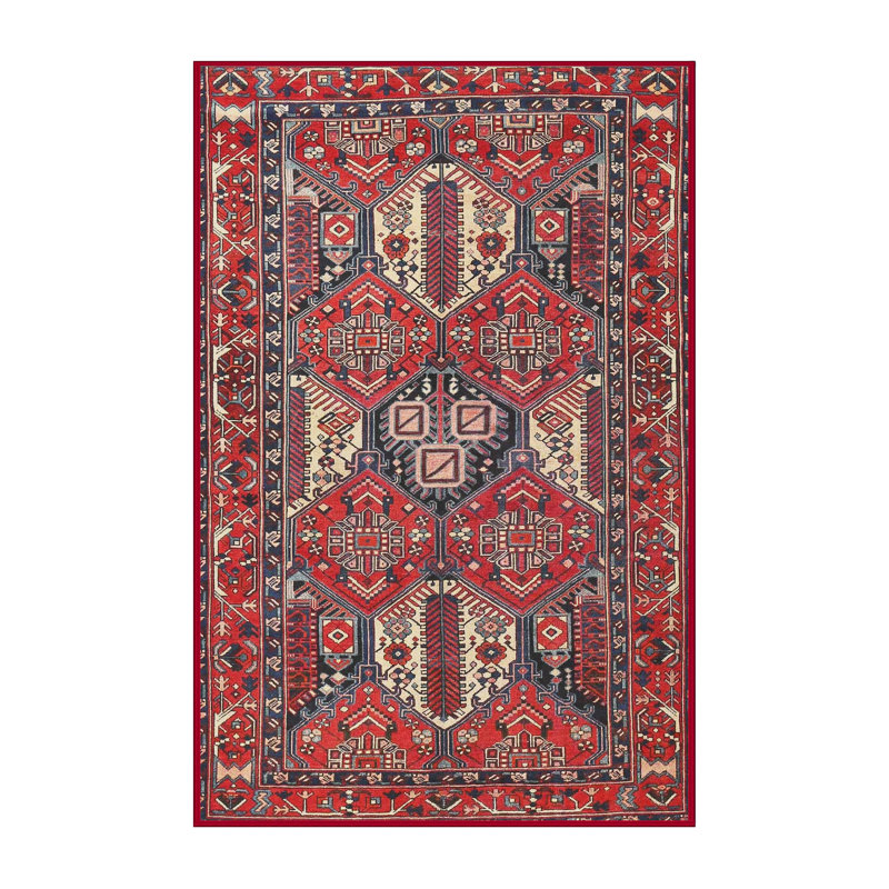 Tapis traditionnel rouge / vert, Rectangle 4 pi x 6 pi