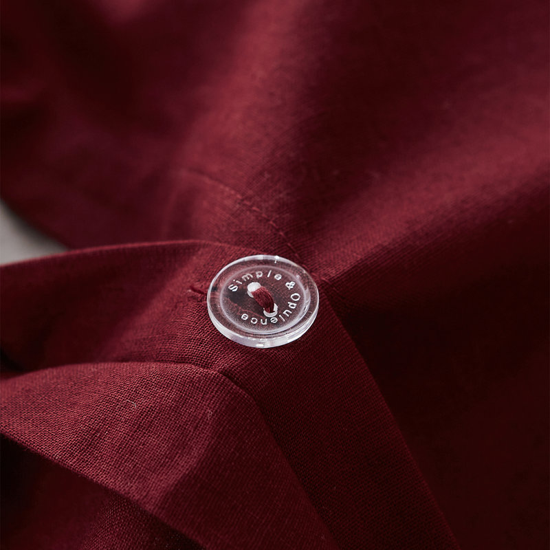 Linen Duvet Cover Set, Queen Duvet Cover + 2 Standard Pillowcases, Burgundy Red