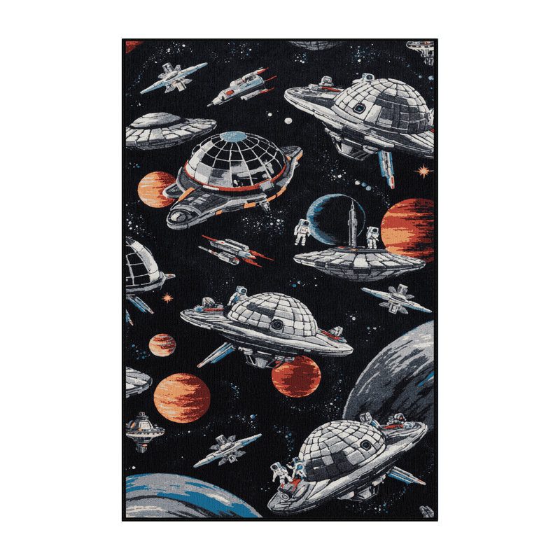 Tapis noir lavable à la machine, Rectangle 7 pi x 9 pi