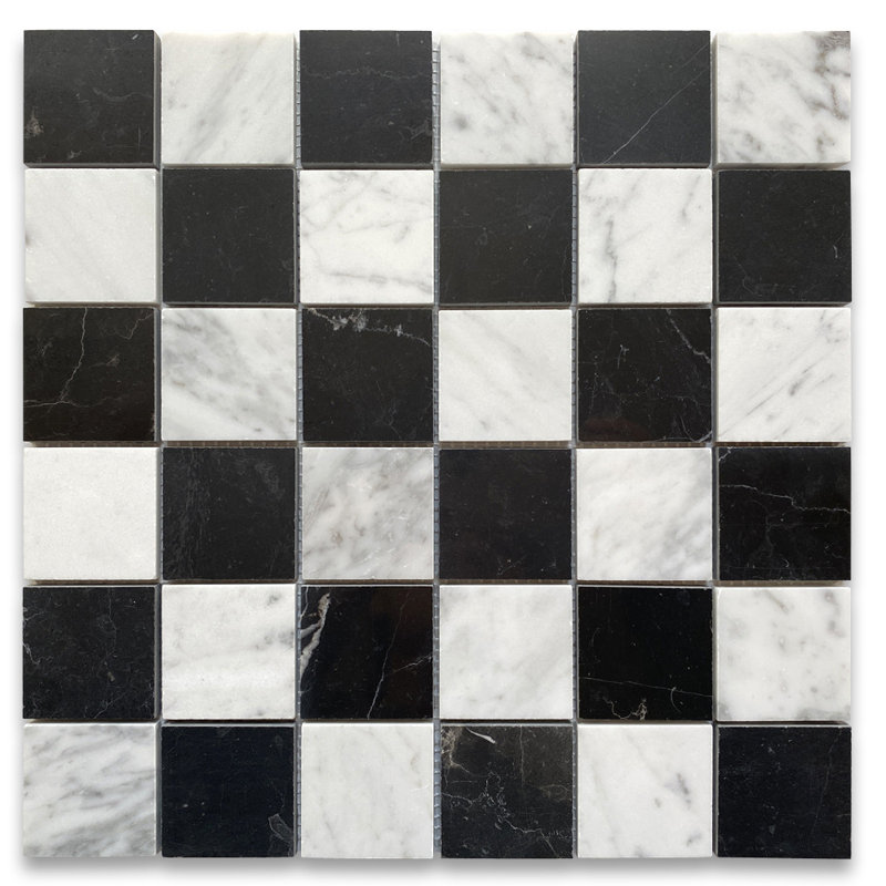 Carrara 11" x 11" Mosaic Pattern Wall Floor Use Tile, White/Black