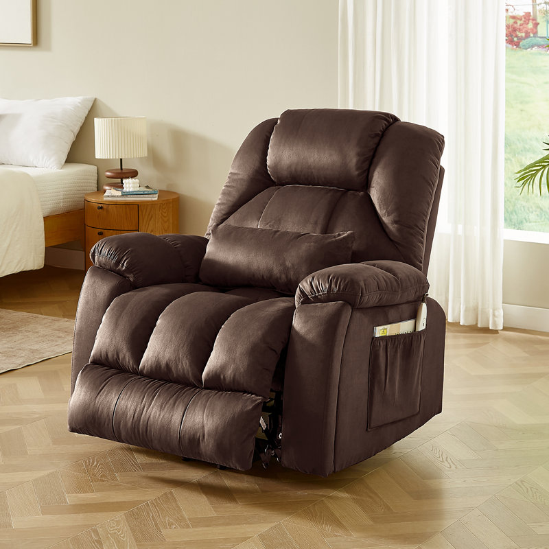 40.1" W Microsuede Oversize Dual Motor Power Lift Recliner Chair With Massage And Heating, Brown