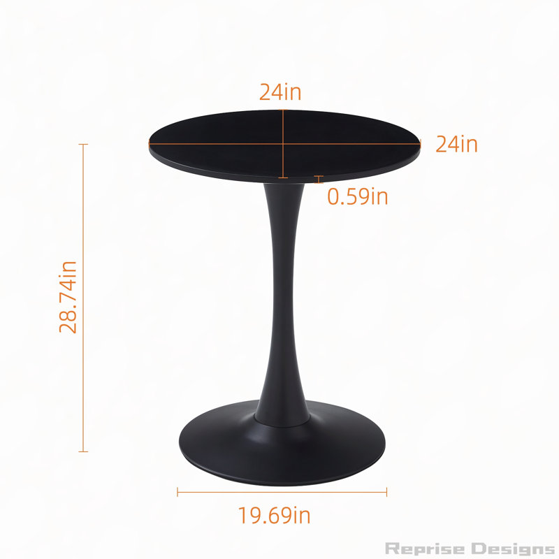Table de salle à manger moderne, H 28,74 po x l 24 po x P 24 po, Noir