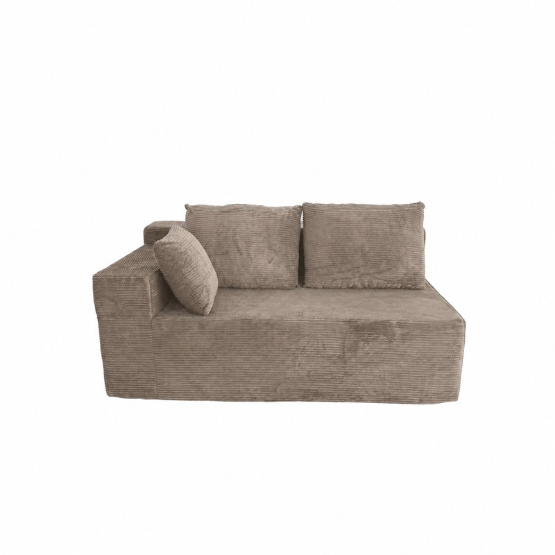 Canapé moderne à compression avec accoudoir gauche, revêtement en velours côtelé, siège en mousse sans assemblage et confort lounge profond