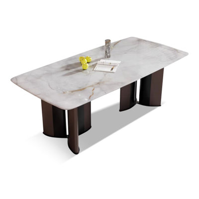 White Rectangular Colored crystal stone with Aluminium alloy&Carbon steel Dining Table For Dining Room/Kitchen
