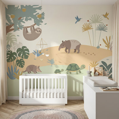 Papier peint chambre d'enfant animaux de la jungle