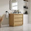 Meuble-lavabo sur pied l 36 po x H 35 po avec structure en bois de chêne, comptoir en quartz blanc Carrera, lavabo simple, entièrement assemblé