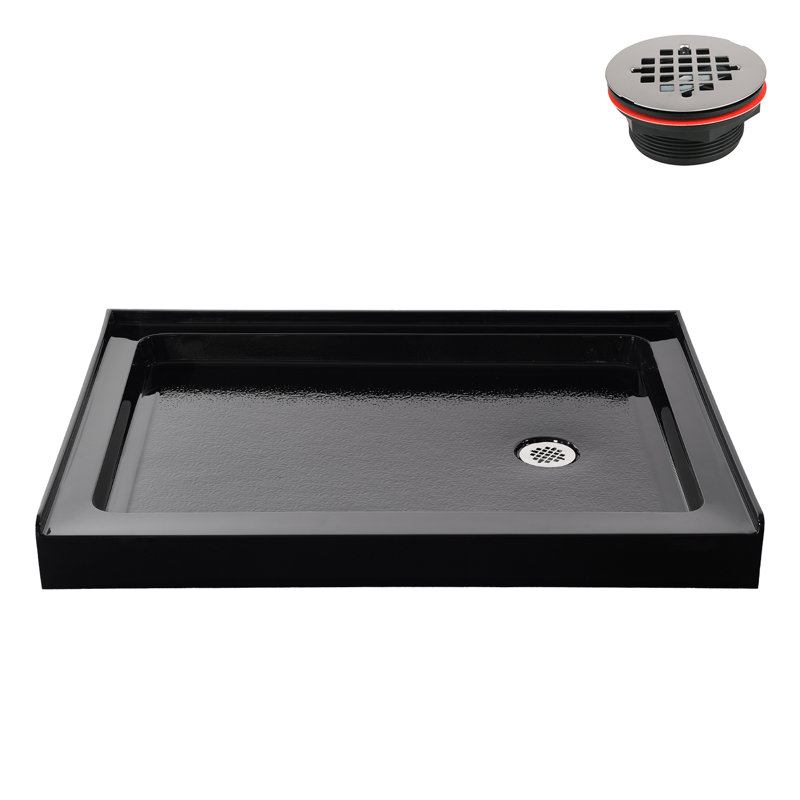 48 in. x 32 in. Alcove Acrylic Shower Base in Glossy Black With Right Drain, Drain Included, Glossy Black