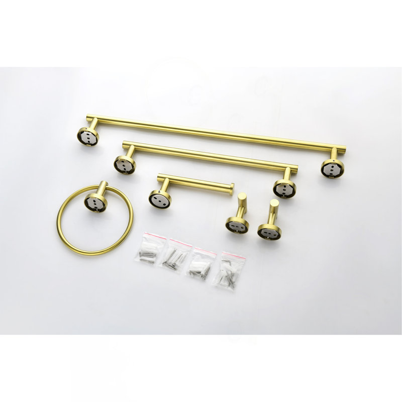 6-Pieces Brushed Gold Bathroom Hardware Set SUS304 Stainless Steel Round Wall Mounted Includes Hand Towel Bar,Toilet Paper Holder,Robe Towel Hooks,Bathroom Accessories Kit