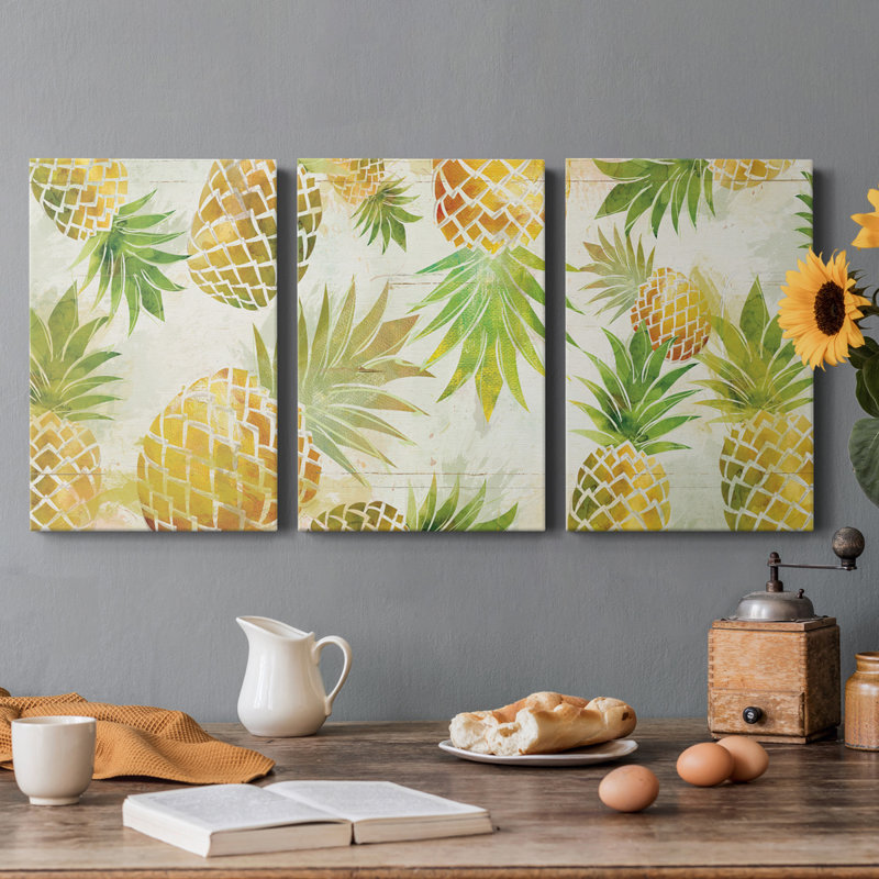 «Tossing Pineapples» - Toile tendue avec châssis de qualité supérieure - Prêt à être accroché, H 12 po x l 24 po x P 1 po
