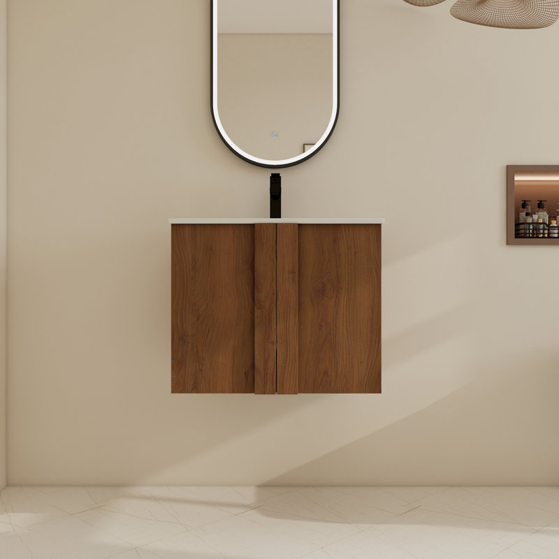Ensemble de meuble-lavabo simple mural 24 "avec lavabo en céramique, meuble-lavabo flottant avec 2 portes à fermeture douce