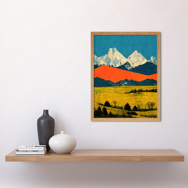 Winter Mountains Landscape Modern Papercut - Print, 43cm H x 33cm W, Light Brown Framed Paper