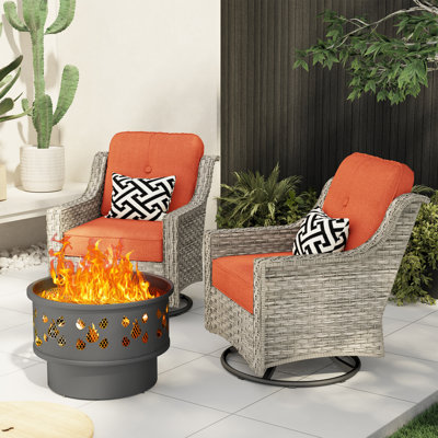 Harper Wicker/rattan 3 Piece Patio Set With Fire Pit And Cushions