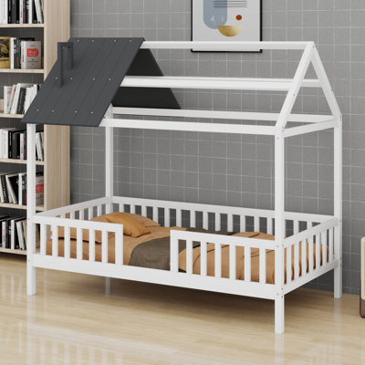 Lit simple en bois avec clôture de sécurité - Conception amusante et amusante pour chambre d'enfant