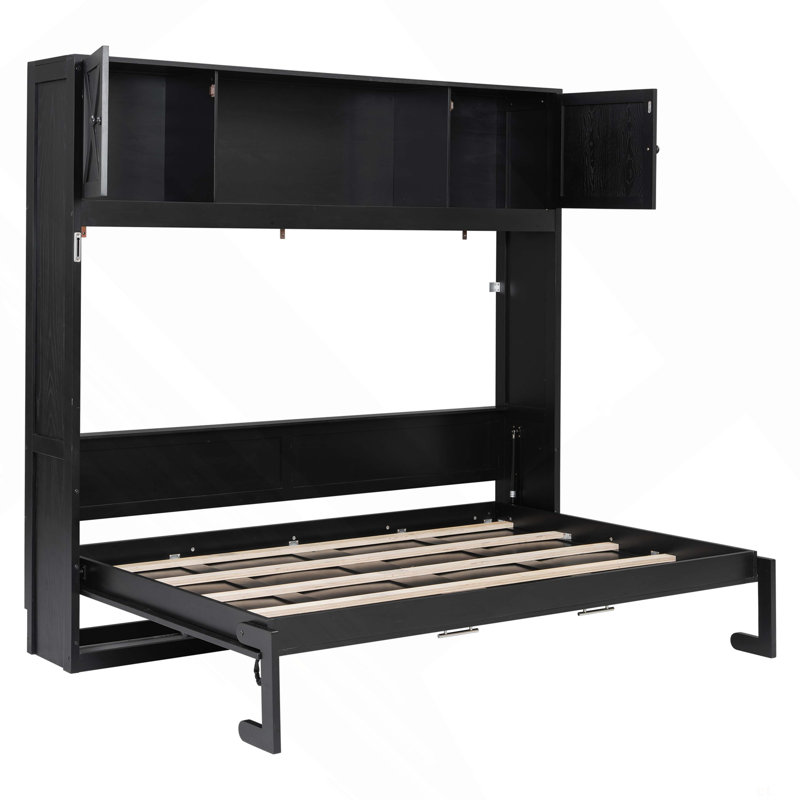Grand lit escamotable avec armoires de rangement, Noir