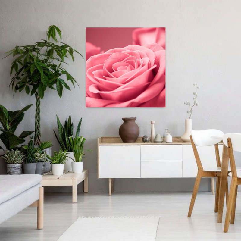 Art floral contemporain abstrait rose, H 36 po x l 36 po