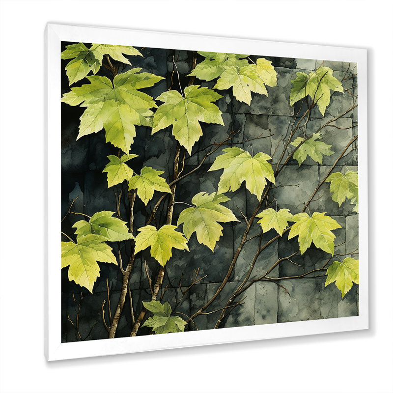 «Green Leaves Vine Minimalist Wall», art mural floral, Blanc, H 16 po x l 16 po