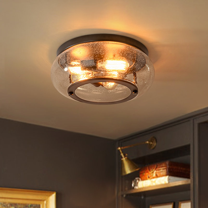 3 - Light Clear Seed Glass Dome Bowl Flush Mount