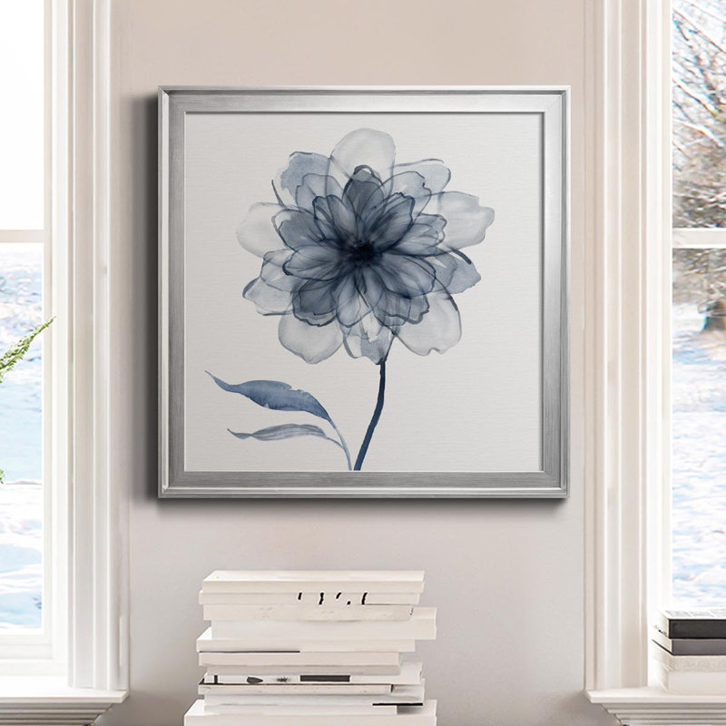 Indigo Bloom IV - Peinture sur toile encadrée, H 22,5 po x l 22,5 po x P 1,5 po, Argent