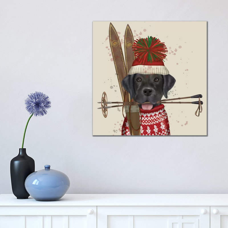 Black Labrador, Skiing by Fab Funky - Wrapped Canvas Print, 45.72 cm H x 45.72 cm W x 3.175 cm D
