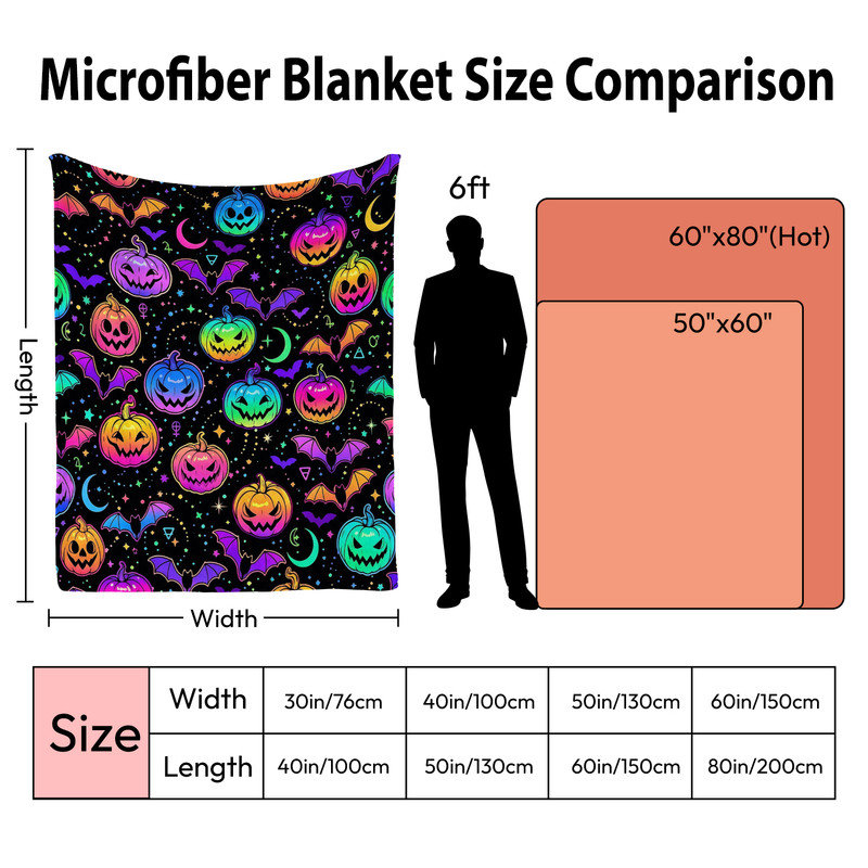 Couverture simple en flanelle JYK Halloween, Neon Pumpkins Bats