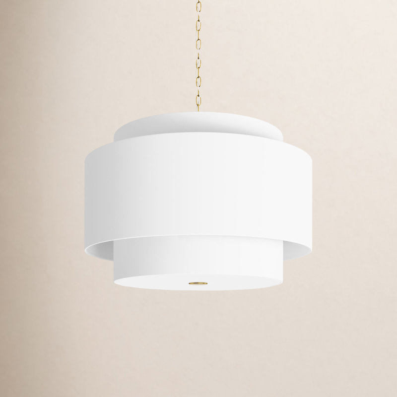 Linen Steel Dimmable Pendant, Polished Nickel, 22.75" H x 32" W x 32" D, 4