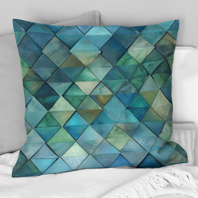 Blue Green Modern Geo II - Tiles Throw Pillow