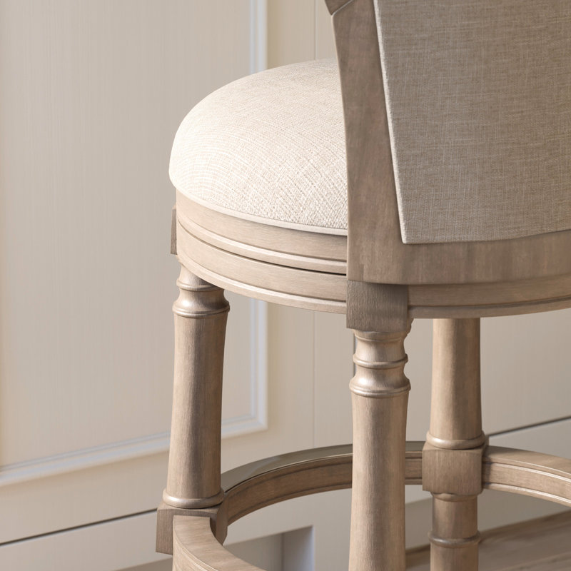 Tabouret de bar gris avec dossier pivotant à 180 degrés, siège et dossier rembourrés de couleur beige, hauteur de 31 pouces, structure en bois massif, dossier pivotant à assemblage rapide beige, confortable pour boire