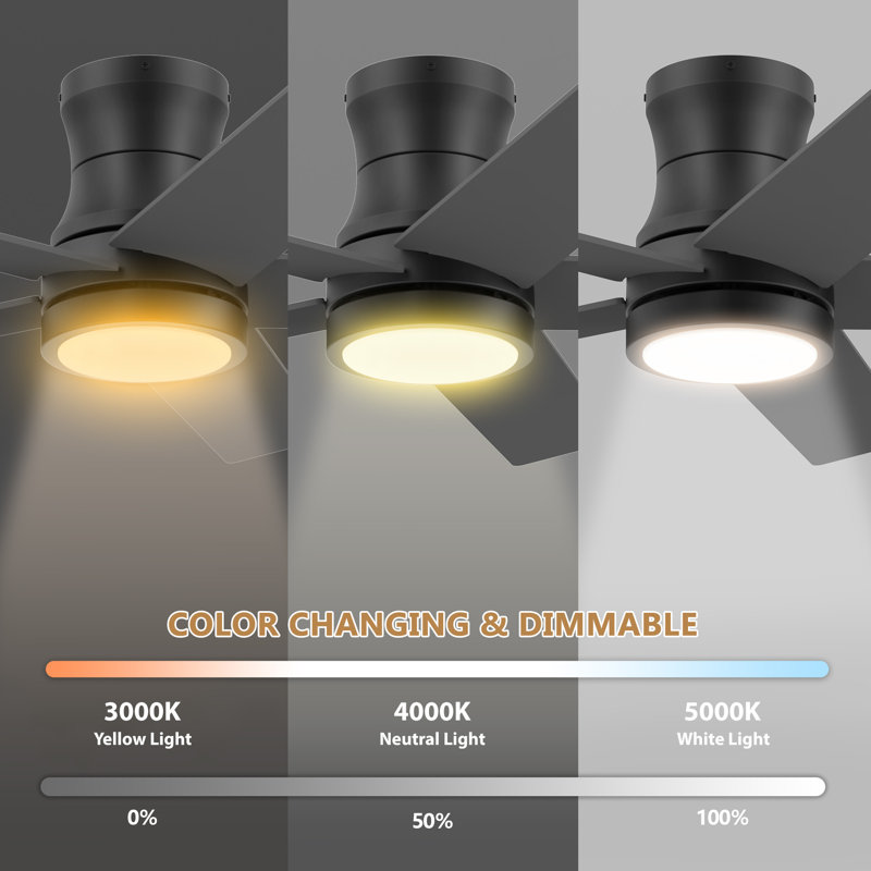 5-Blade Smart Flush Mount Ceiling Fan with Lights Remote, Voice WIFI Alexa App Control, Quiet DC Motor, "52" Wide