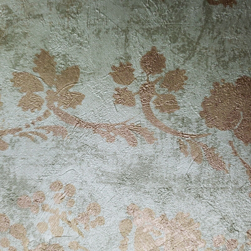 Eliazer Textured Wallpaper green Metallic bronze vintage rusted Diamond Floral damask 3D