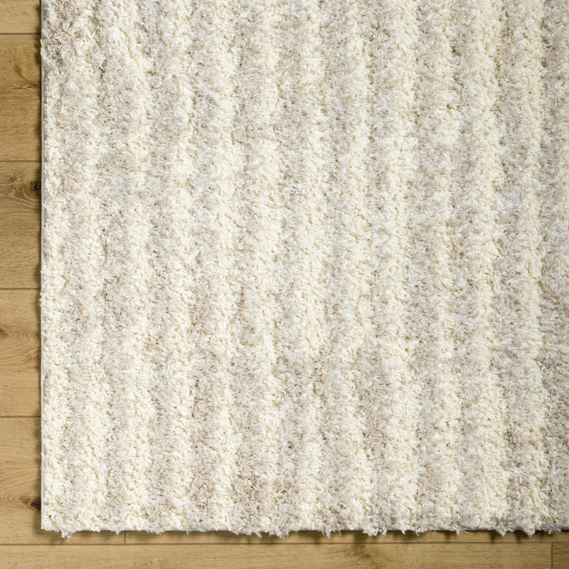 Rameriz Rectangle Striped Machine Woven Polyester Area Rug in Ivory/ Light Beige, Rectangle 7'9" x 9'6"