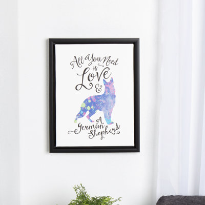 Sylvie «All You Need Is Love and a German Shepherd», reproduction de peinture à l'aquarelle sur toile tendue encadrée