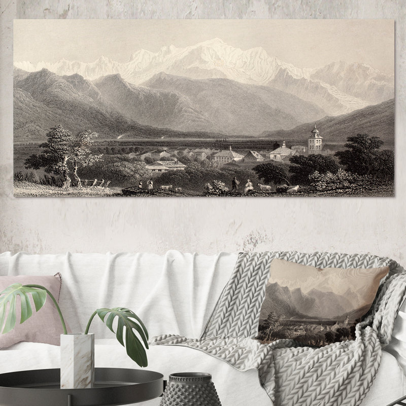 Mont Blanc monochrome - impression sur toile, H 28 po x l 60 po, Toile tendue