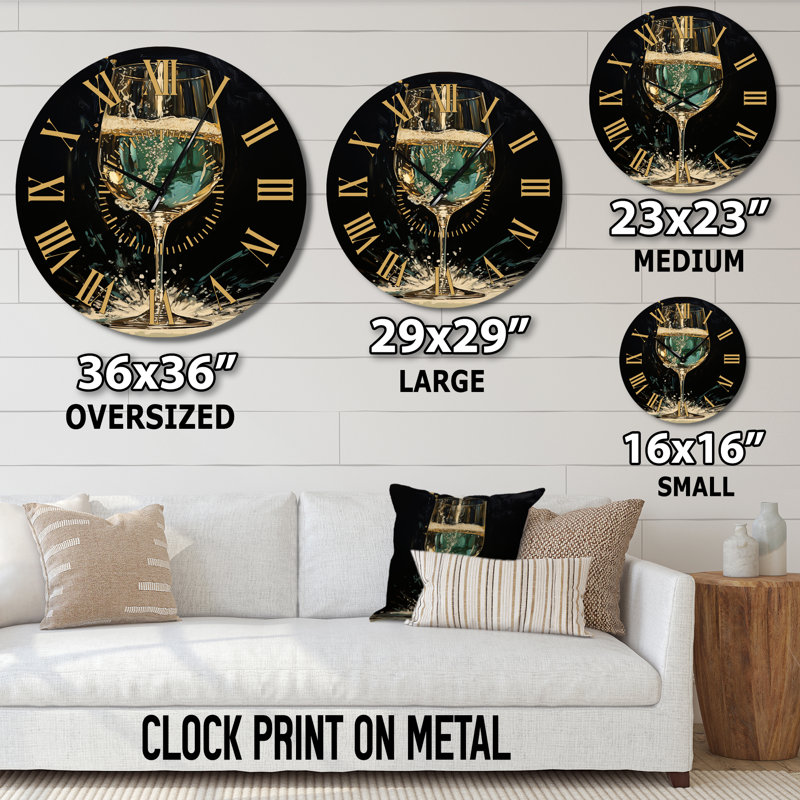 Gold And Emerald Champagne Dream - Champagne Golden Face Wall Clock, Medium