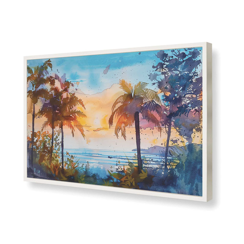 «Sunset Coastline View», reproduction encadrée, H 13 po x l 17 po, Blanc opaque