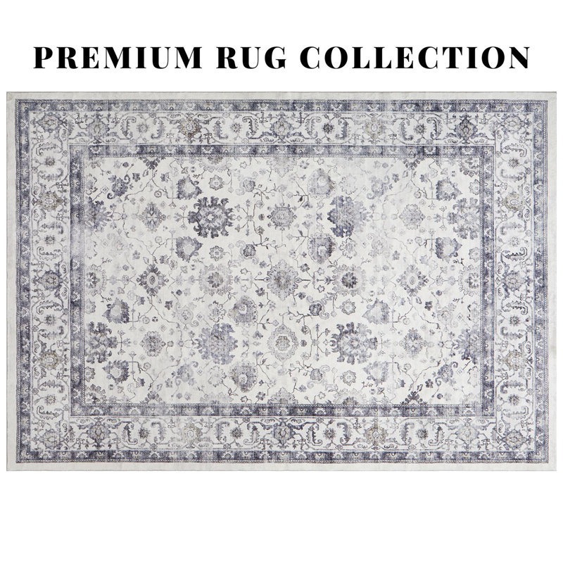 Aspire Homeware Grey Floral Vintage Area Rug, Runner 60 x 110 cm