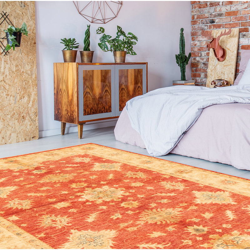 Tapis décoratif en laine noué à la main de conception unique 5 pi 4 po x 7 pi 3 po « New Age » en cuivre/Ivoire